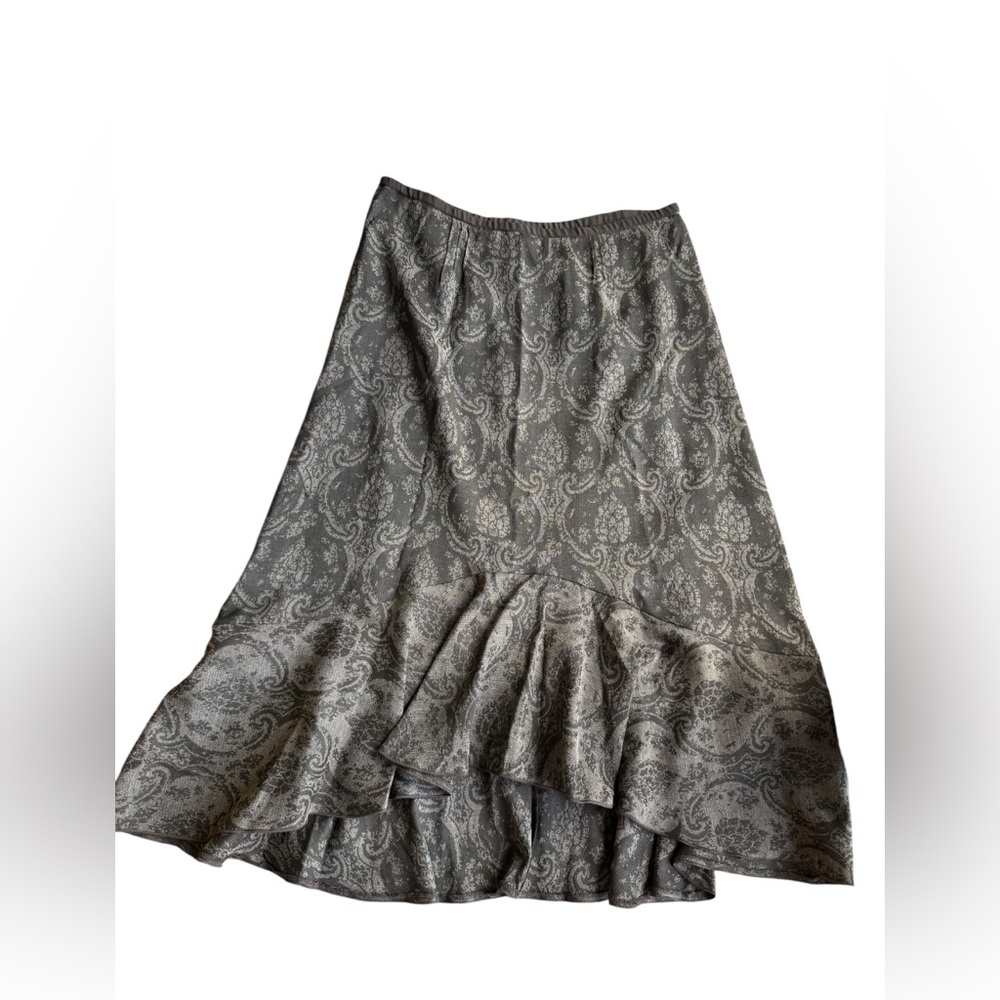 Elegant Brown Paisley Ruffle Hem Skirt